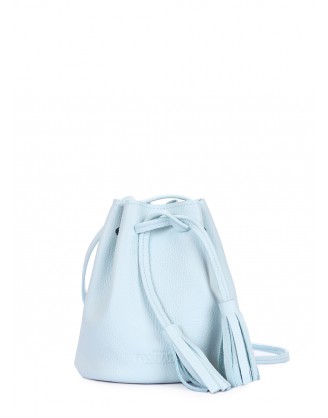 Голубая кожаная сумочка на завязках Bucket