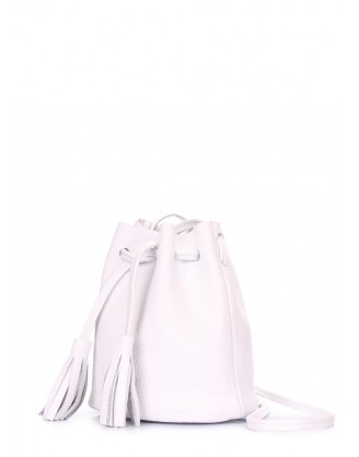 Белая кожаная сумочка на завязках Bucket