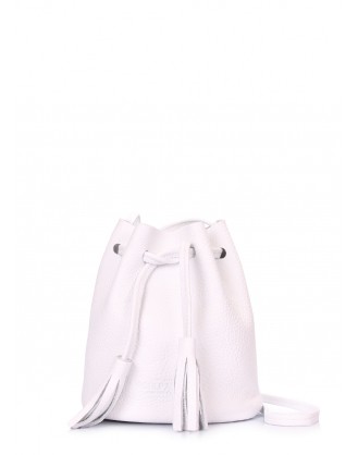 Белая кожаная сумочка на завязках Bucket